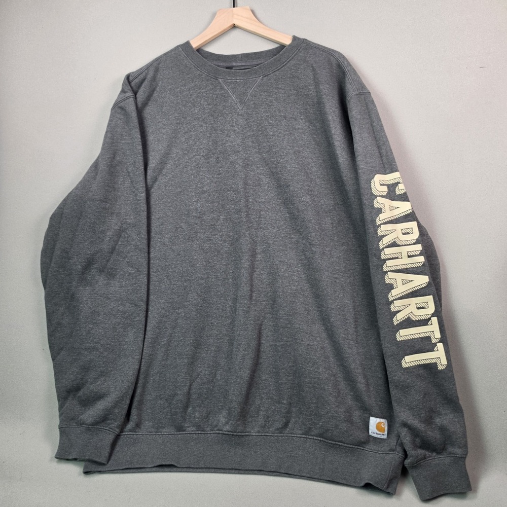 Carhartt Workwear Mens XL Tall Heather Gray Loose Fit Crewneck Spellout Logo EUC